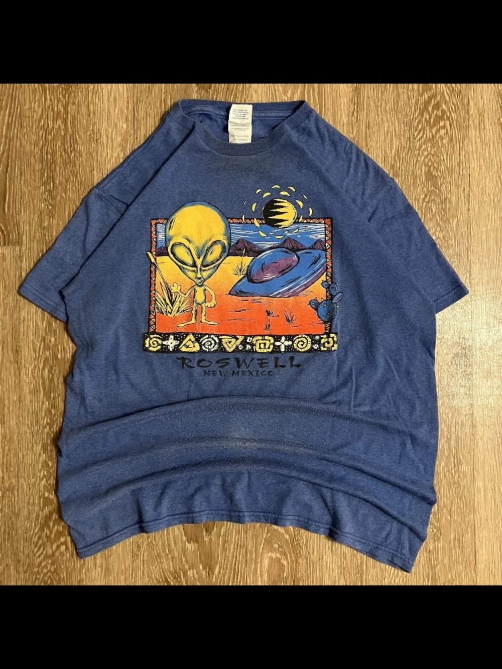 Vintage Y2K Alien Roswell NM Size M Mens Blue Shirt Delta Pro Weight Distressed